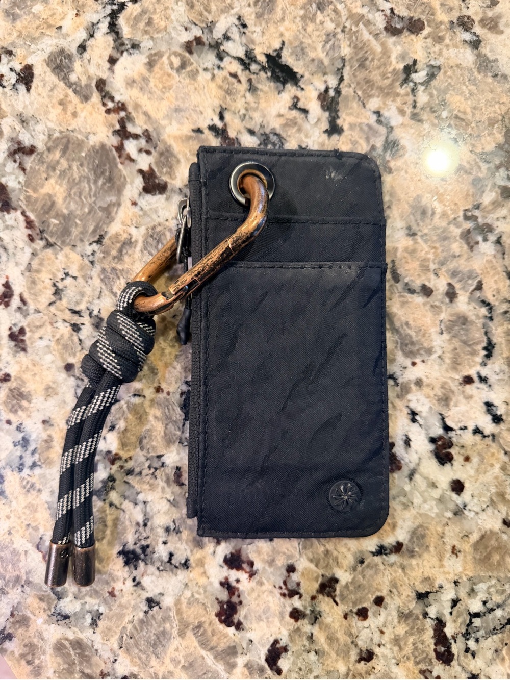 Athleta Black Key & Card Holder with Carabiner and Rope Accent